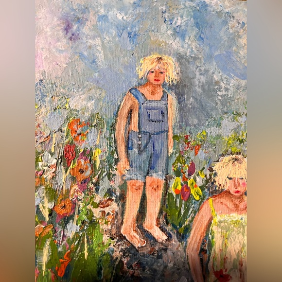 Original acrylic painting of girls and poppies 8x10 - Picture 6 of 8